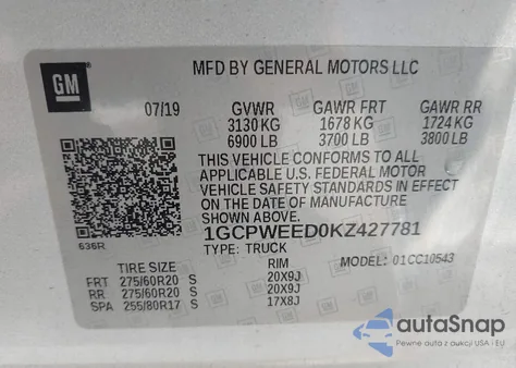 2019 Chevrolet Silverado 1500 Ltz from USA, damaged, VIN 1GCPWEED0KZ427781